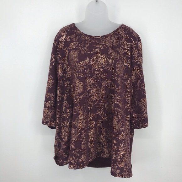 Catherine’s Maroon and Gold Floral Pattern Top Size XL - Picture 7 of 7